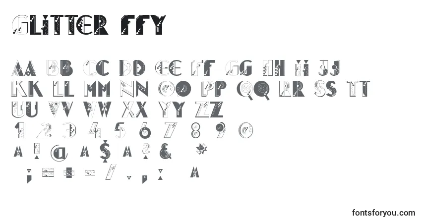A fonte Glitter ffy – alfabeto, números, caracteres especiais