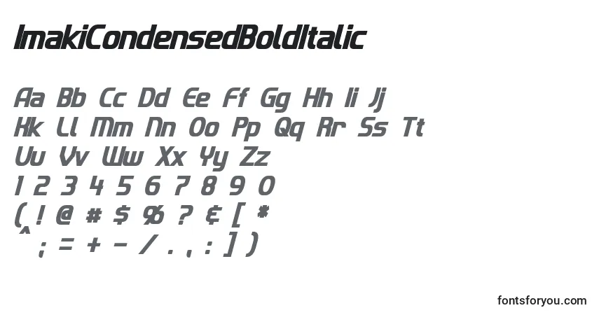 Schriftart ImakiCondensedBoldItalic – Alphabet, Zahlen, spezielle Symbole