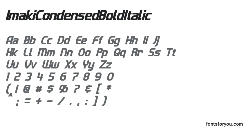 A fonte ImakiCondensedBoldItalic – alfabeto, números, caracteres especiais