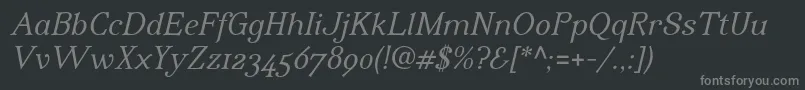 フォントIrianisadfstdItalic – 黒い背景に灰色の文字