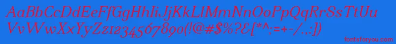 IrianisadfstdItalic Font – Red Fonts on Blue Background