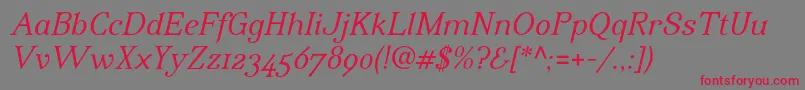 IrianisadfstdItalic-Schriftart – Rote Schriften auf grauem Hintergrund