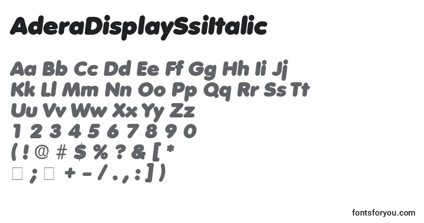 Шрифт AderaDisplaySsiItalic – алфавит, цифры, специальные символы