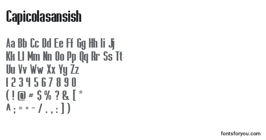 Czcionka Capicolasansish – alfabet, cyfry, specjalne znaki