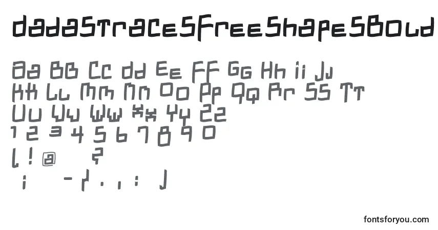 Czcionka DadastracesfreeshapesBolditalic – alfabet, cyfry, specjalne znaki