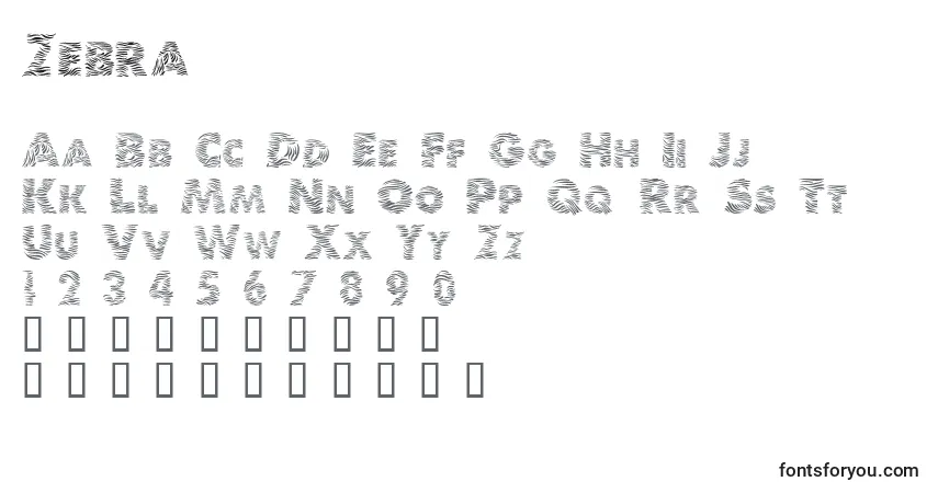 Шрифт Zebra – алфавит, цифры, специальные символы