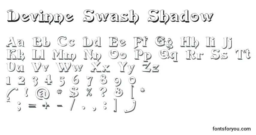 Devinne Swash Shadow-fontti – aakkoset, numerot, erikoismerkit