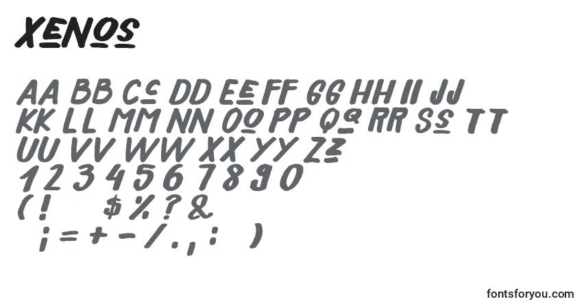 A fonte Xenos – alfabeto, números, caracteres especiais