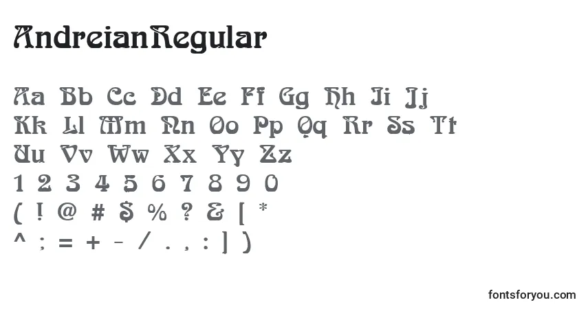 AndreianRegular font – alphabet, numbers, special characters