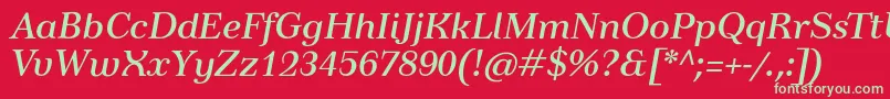 フォントTusardecotextItalic – 赤い背景に緑の文字