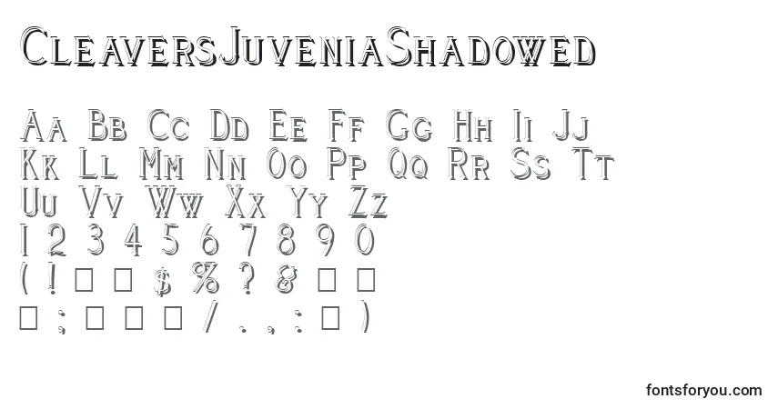 Czcionka CleaversJuveniaShadowed – alfabet, cyfry, specjalne znaki