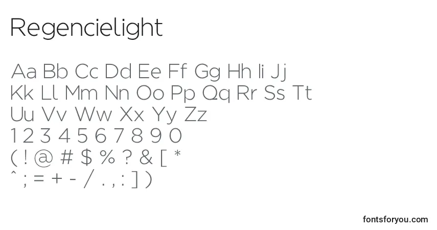A fonte Regencielight – alfabeto, números, caracteres especiais