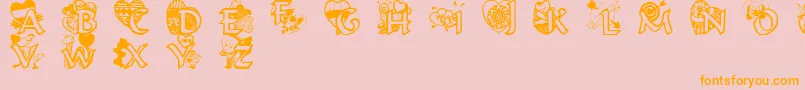 フォントValentinehearts – オレンジの文字がピンクの背景にあります。