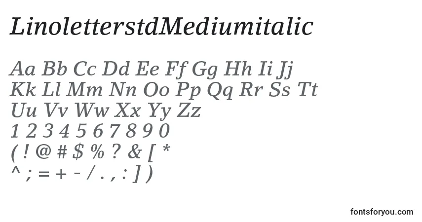Шрифт LinoletterstdMediumitalic – алфавит, цифры, специальные символы