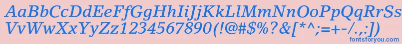 フォントLinoletterstdMediumitalic – ピンクの背景に青い文字