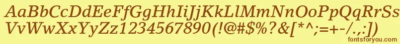 Fonte LinoletterstdMediumitalic – fontes marrons em um fundo amarelo