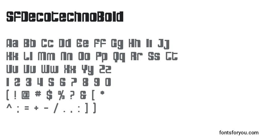 Шрифт SfDecotechnoBold – алфавит, цифры, специальные символы