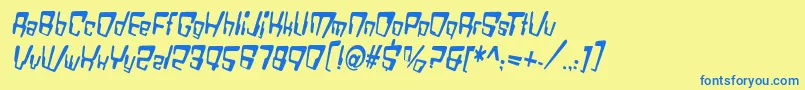 フォントVtcBadDatatripRegularItalic – 青い文字が黄色の背景にあります。