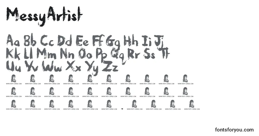 Schriftart MessyArtist – Alphabet, Zahlen, spezielle Symbole