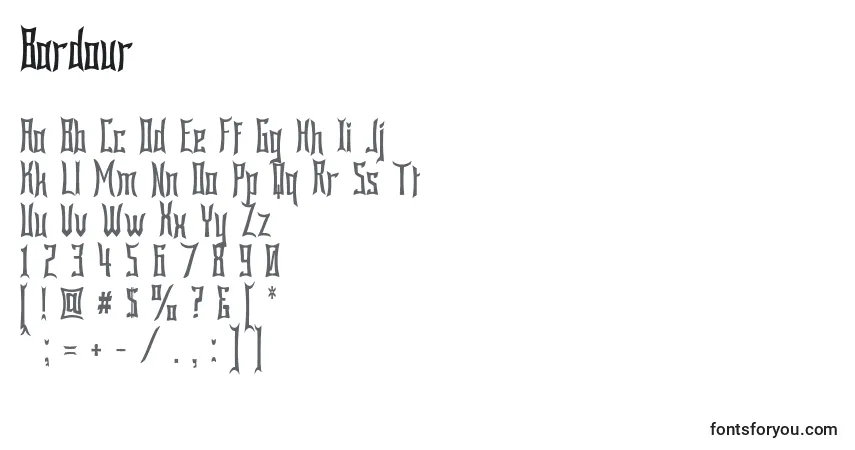 Czcionka Bardour – alfabet, cyfry, specjalne znaki