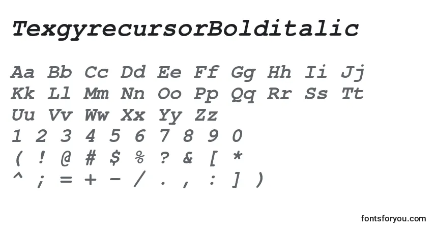 Schriftart TexgyrecursorBolditalic – Alphabet, Zahlen, spezielle Symbole