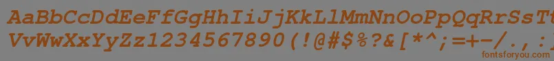 フォントTexgyrecursorBolditalic – 茶色の文字が灰色の背景にあります。