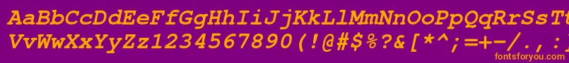 TexgyrecursorBolditalic-Schriftart – Orangefarbene Schriften auf violettem Hintergrund