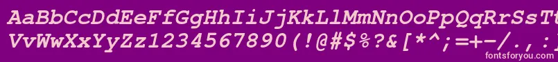 TexgyrecursorBolditalic-fontti – vaaleanpunaiset fontit violetilla taustalla