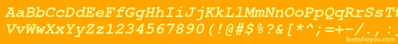 TexgyrecursorBolditalic-fontti – keltaiset fontit oranssilla taustalla