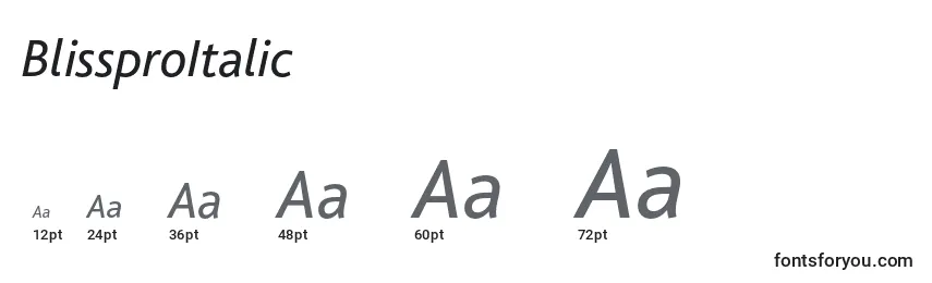 Размеры шрифта BlissproItalic