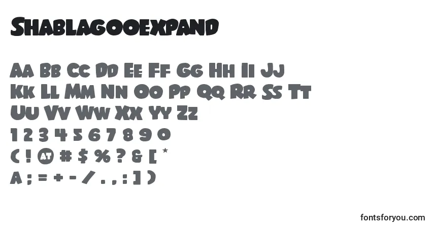 Shablagooexpand-fontti – aakkoset, numerot, erikoismerkit