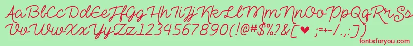 TheHeartMazeDemo-Schriftart – Rote Schriften auf grünem Hintergrund