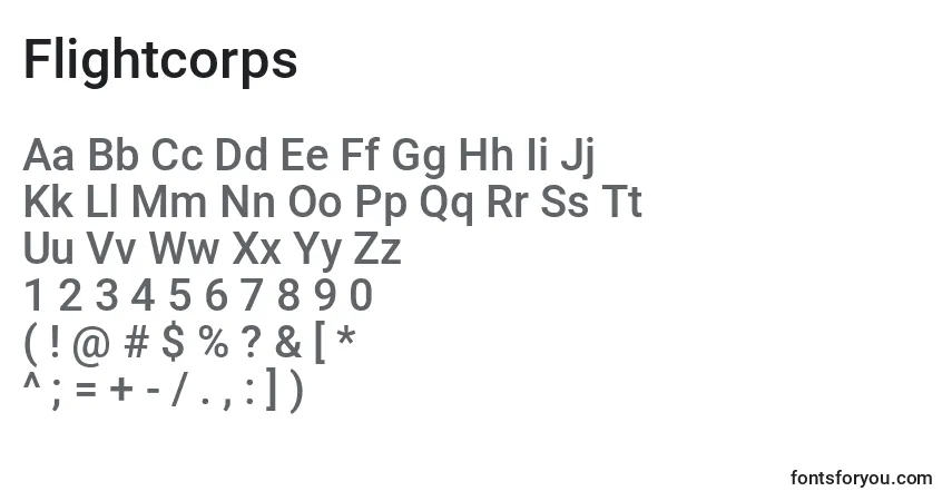 A fonte Flightcorps – alfabeto, números, caracteres especiais