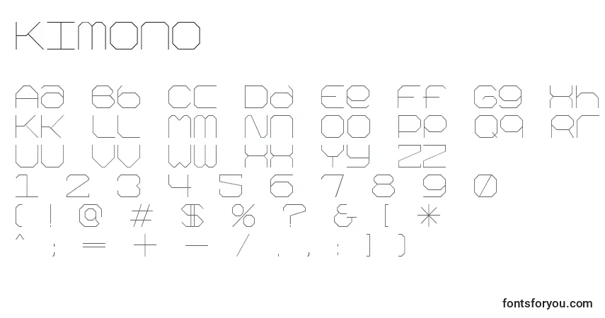 Czcionka Kimono – alfabet, cyfry, specjalne znaki