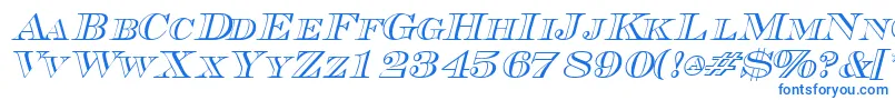 フォントTriboutlinescapssskItalic – 白い背景に青い文字