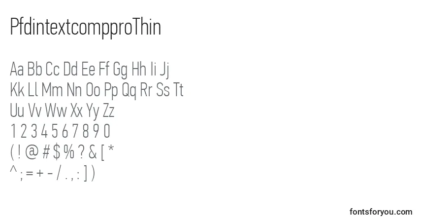 Czcionka PfdintextcompproThin – alfabet, cyfry, specjalne znaki