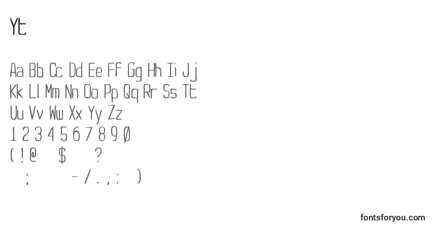 A fonte Yt – alfabeto, números, caracteres especiais