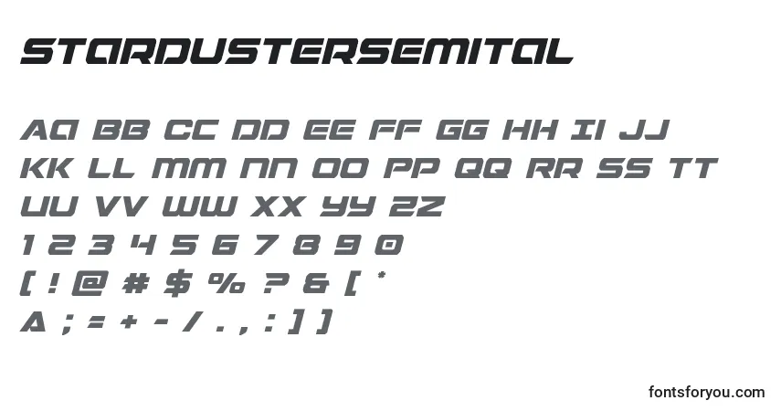 A fonte Stardustersemital – alfabeto, números, caracteres especiais