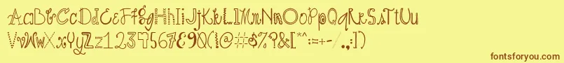 フォントAustiebostCrazyDays – 茶色の文字が黄色の背景にあります。