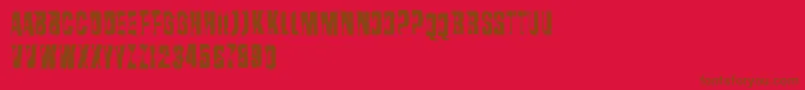 Vtksrasurada-Schriftart – Braune Schriften auf rotem Hintergrund