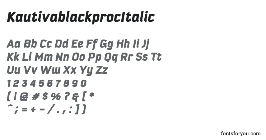Шрифт KautivablackprocItalic – алфавит, цифры, специальные символы