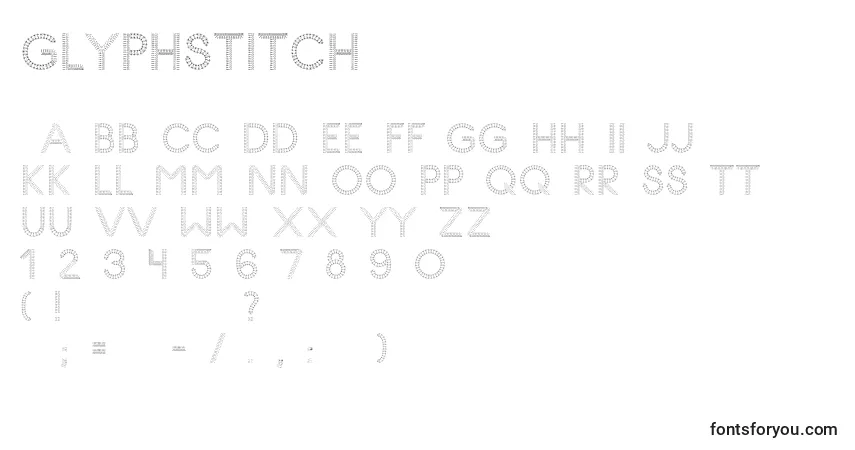 Czcionka GlyphStitch – alfabet, cyfry, specjalne znaki