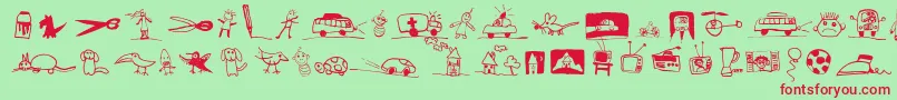 フォントPfkidstuffRegular – 赤い文字の緑の背景