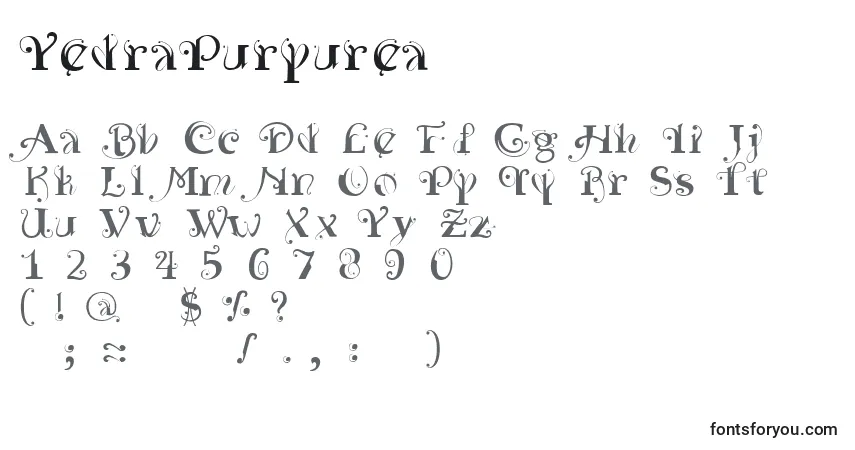 A fonte YedraPurpurea – alfabeto, números, caracteres especiais