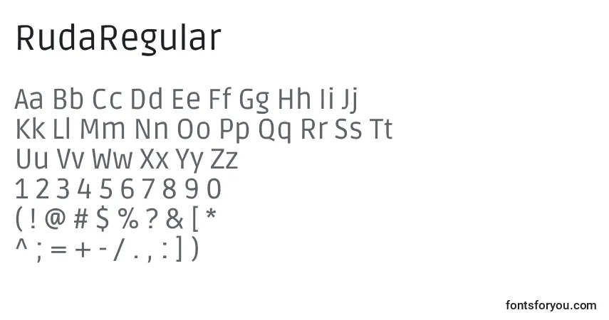 A fonte RudaRegular – alfabeto, números, caracteres especiais