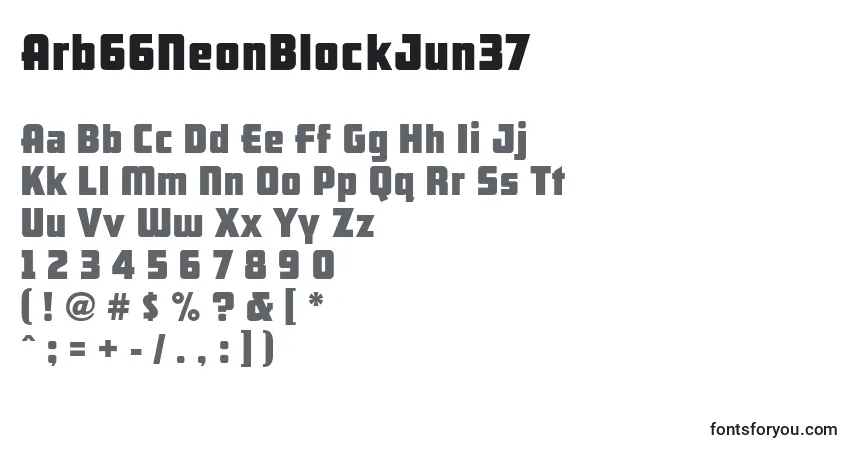Czcionka Arb66NeonBlockJun37 – alfabet, cyfry, specjalne znaki