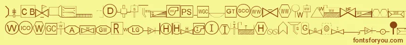 フォントEsriSds1.952 – 茶色の文字が黄色の背景にあります。