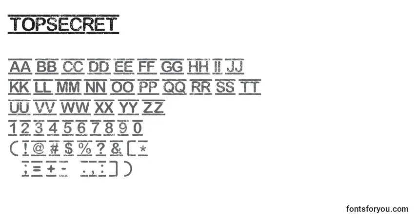 A fonte TopSecret (97978) – alfabeto, números, caracteres especiais