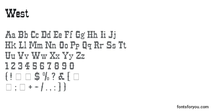 Шрифт West – алфавит, цифры, специальные символы