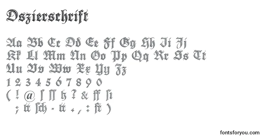 A fonte Dszierschrift – alfabeto, números, caracteres especiais
